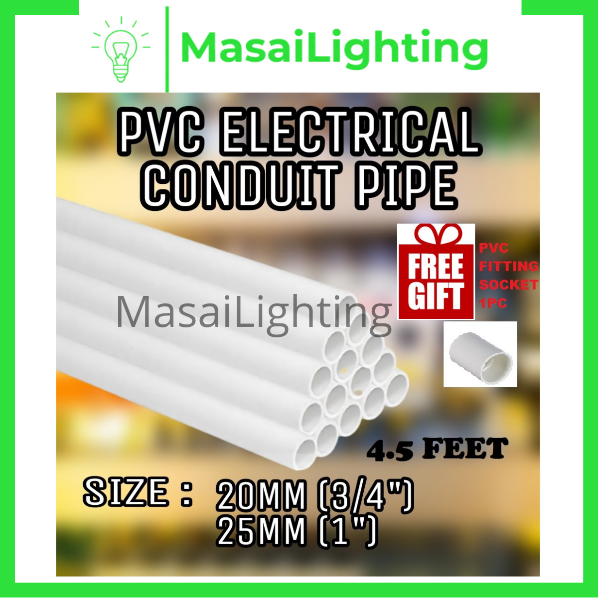 (SIRIM) READY STOCK 20mm 3/4" / 25mm 1'' X 4.5ft PVC CONDUIT PIPE/PIPE